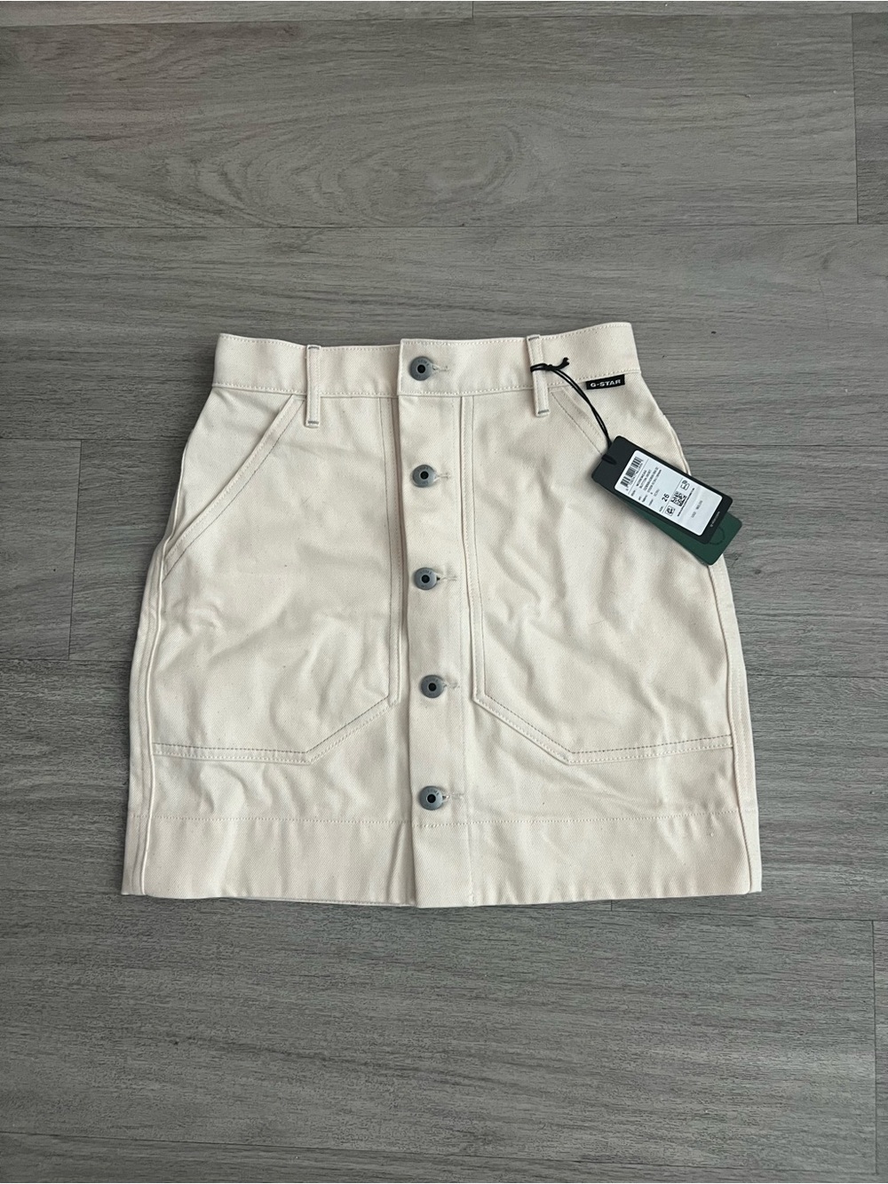G Star Button-Front Cream Denim Mini Utility Skirt 26